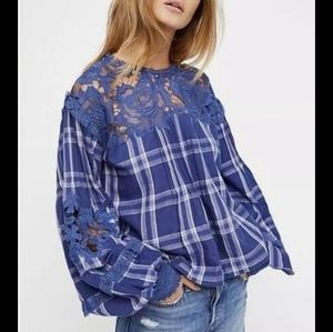 Free People 90s Style plaid and lace top